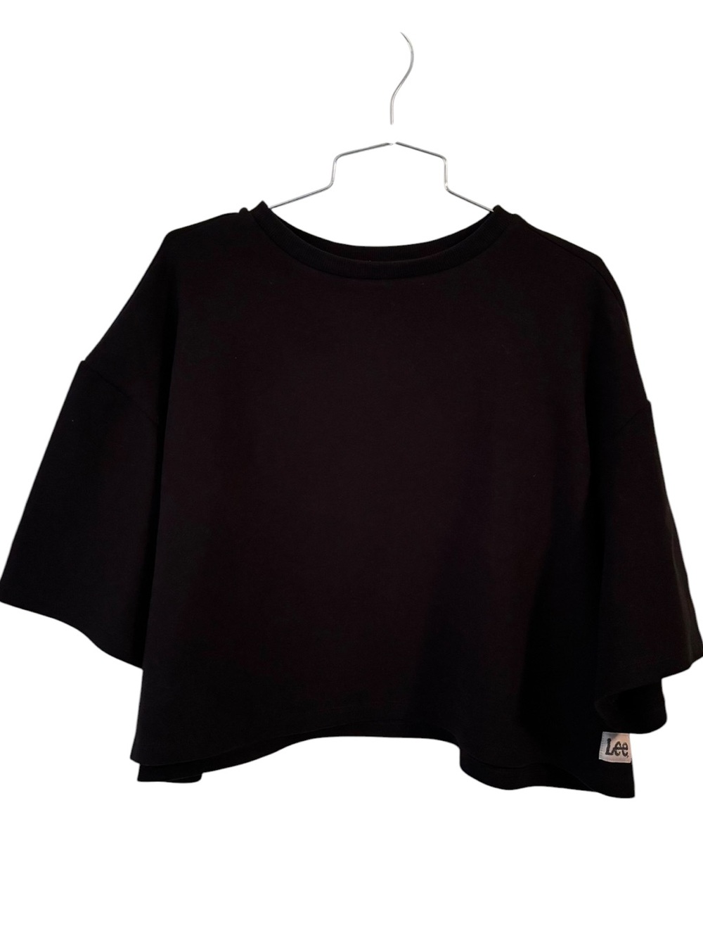 Lee Oversized Cropped Crew Neck Short Sleeve Black Sweatshirt Size XL